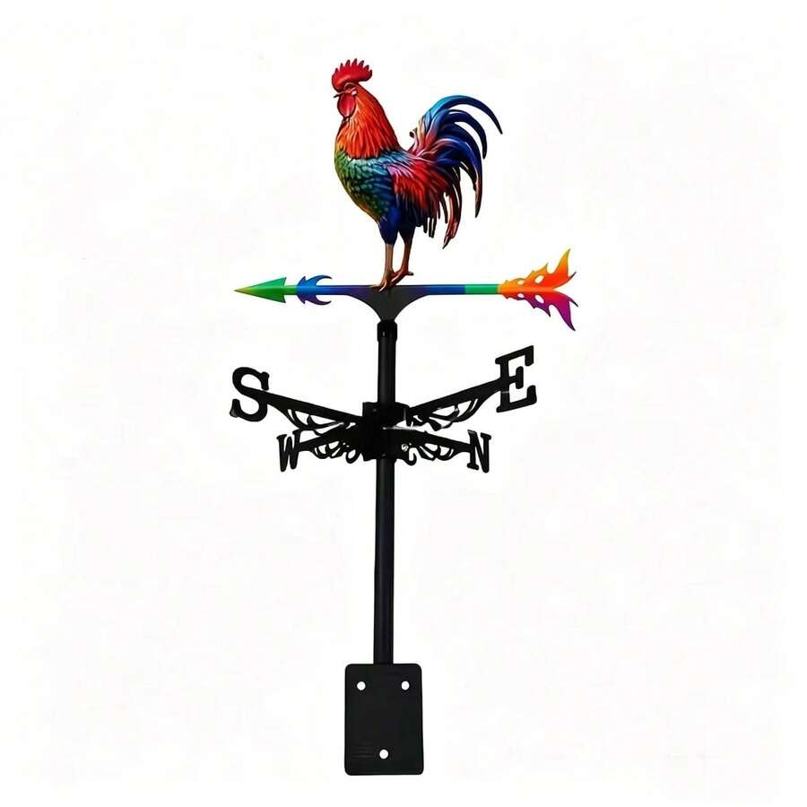 Colorful Rooster Metal Weathervane, Outdoor Yard Decor, Rust-Resistant Durable Wind Direction Indicator, Ideal Gift For Independence Day, Christmas, Holidays - A - View 1