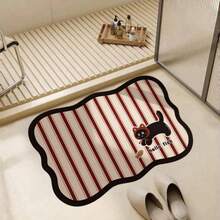 1pc Silica Gel Bath Mat, Minimalist Striped & Cartoon Cat Pattern Floor Mat, Doormat, Bathroom Decor, Absorbent & Quick Dry For Bathroom, Kitchen, Living Room, Entryway, Camping, Yoga Mat, Bathroom Decor, Home Decor Rug, Absorbent Floor Cover | Elegant Floor Decor - Multicolor - View 3