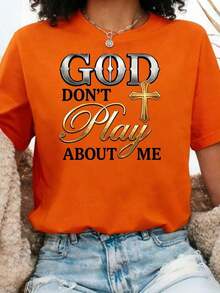 [National Shipping] Camiseta "God Dont Play About Me" para Mujer, Oversize, Casual de Verano, Cuello Redondo, Manga Corta - Diseño Estampado, Camiseta Básica de Manga Corta con Cuello Redondo |     Talla 0-5XL |     Tela suave y transpirable para deporte |     Ropa de Vacaciones tops de mujer camisetas - Estilo - Ver 12