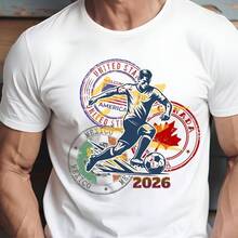 Unisex Pure Cotton T-Shirt, Round Neck, Loose Fit, Casual Style, For The 2026 World Cup, USA, Canada, Mexico - 黑色 - 查看 2