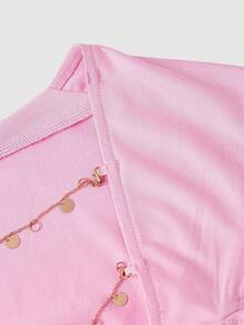 Camiseta casual de mujer de cuello de pico, manga corta y ajustada, versátil - Rosa - Ver 7