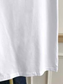 Camiseta de mujer de manga corta con cuello redondo y estampado de bloques de color - Blanco 6 - Ver 5