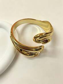 1-4pcs Gold Thick Wide Open Cuff Bracelet Set, Minimalist Polished/Hammered Square Design, Geometric And Asymmetrical Closed Bangles, High-Quality Resin Material With UV Plating For Long-Lasting Color, Suitable For Daily, Party And Holiday Wear - Gold - View 6