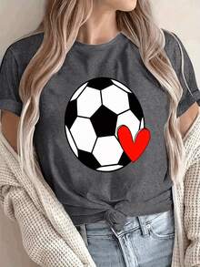 Camiseta de manga corta con cuello redondo y estampado de fútbol para mujer, edición limitada, de algodón ligero y a. - Blanco - Ver 8