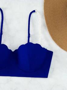 Swim Vcay Conjunto de bikini adornado con perlas, sujetador push up de concha, braguita de bikini y falda de playa Traje de baño de 3 piezas - azul real - Ver 5