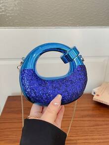 New Acrylic Mini Handbag, Fashion Clutch Purse, Personalized Crescent Moon Shaped Evening Bag With Chain Strap - Multicolor - View 6