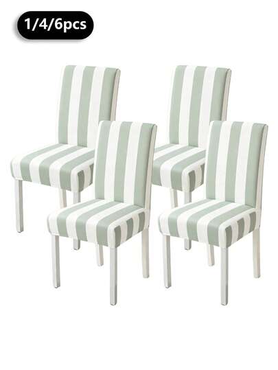 1/4/6pcs Striped Milk Silk Chair Covers, Modern Minimalist Digital Printed Elastic Dining Chair Covers, Suitable For Living Room, Home, Dining Room, Party, Holiday Decoration