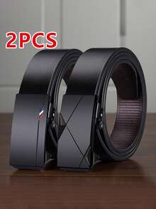 Bộ 2 chiếc thắt lưng da nam khóa tự động, thắt lưng công sở đa năng với họa tiết hình học tối giản. - Nhiều màu - Xem 10
