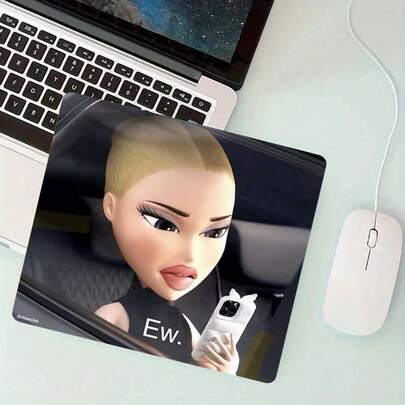 Sassy "Ew." Meme Girl Square Mouse Pad, Non-Slip Rubber Base With Stitched Edges, Small Gaming Desk Mat For Gamer Office Home Decor