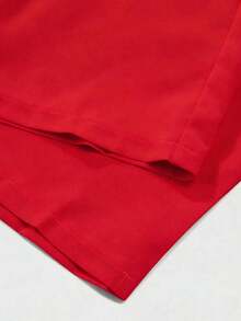 Conjunto informal de mujer con blusa de cuello en V plisada y pantalones de pierna ancha de unicolor - Rojo - Ver 4