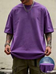 Oversized Boxy Cut Short Sleeve Jersey T Shirt Casual Crop Fit Streetwear Modern Minimalist All Season Essential Top-Comfortable Retro Cotton T-Shirt- - 紫色1 - 查看 10