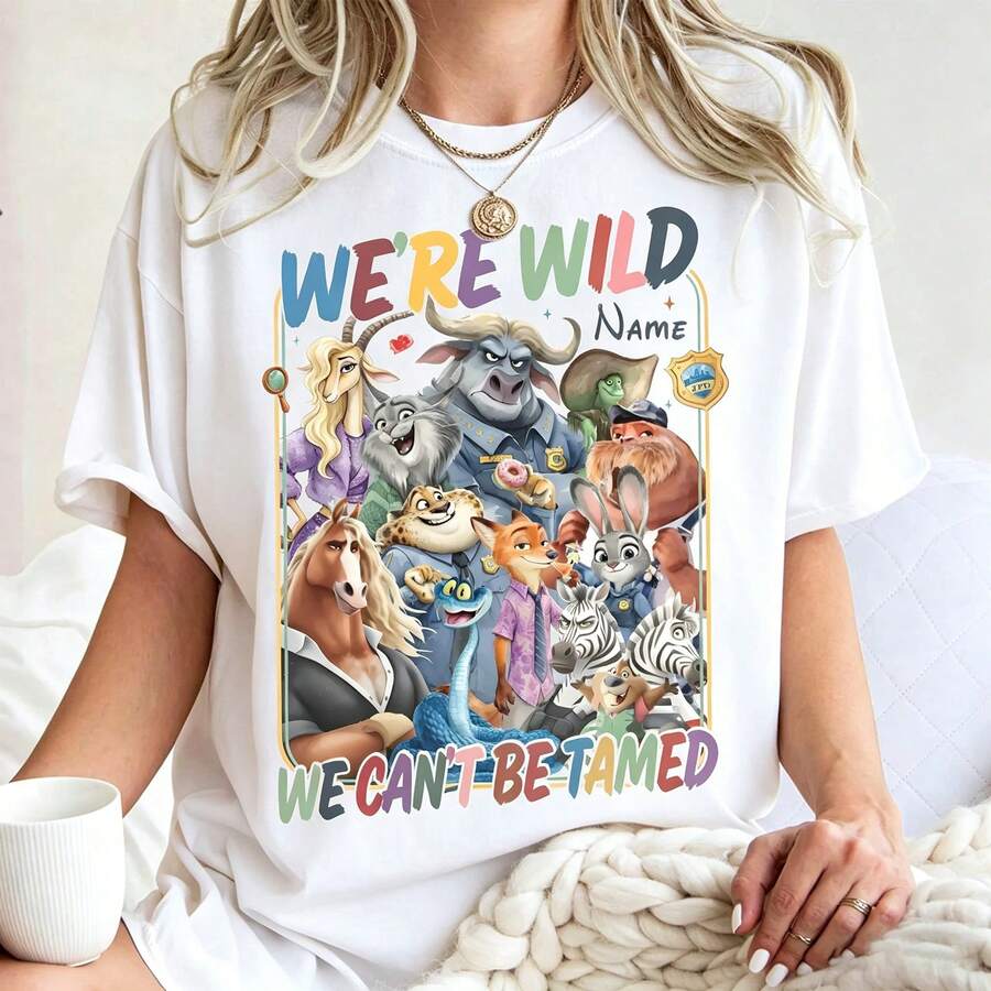 We're Wild And We Can't Be Tamed Disney Zootopia Shirt, Judy Hopps Nick Wilde Animal Tee, WDW Disneyland Animal Kingdom Tee Disney Oversized T-Shirt - trắng - Xem 1
