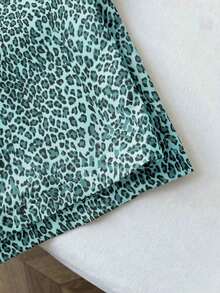 Pantalones anchos de pierna negros con diseño de estampado de leopardo retro elegante, pantalones rectos con cintura elástica con cordón, uso casual, vuelta al colegio - verde menta - Ver 4