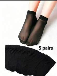 20 paires de chaussettes de cheville transparentes en maille de couleur unie décontractées - Noir - Voir 9
