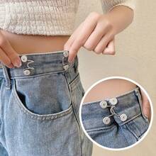 2 piezas de botones ajustables sin coser para jeans - Apretador de cintura reutilizable e invisible para pantalones y ropa, de metal duradero - Daisy 2 juegos - View 2