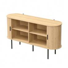 Modern MDF Sideboard With Roll-Up Doors, Aluminum Handles And Iron Legs – Versatile Storage Unit For Living Room, Dining Room And Modern Interiors - 自然色 - 查看 10