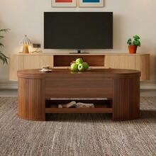 Lift-Up Coffee Table, Coffee Table With Curved Wooden Sides, Pull-Out Shelf, Lift-Up Tabletop, Multifunctional Living Room Furniture. Item Code: N621P292946N - Natural Walnut - View 7