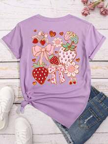 Women's Oversized Purple Summer T-Shirt With A Sea Sunset Print And Biblical Text. Loose-Fitting Round Neck T-Shirt With A Sunset Landscape And Cross Design, Spiritual Style. - YH377-紫色 - 查看 3