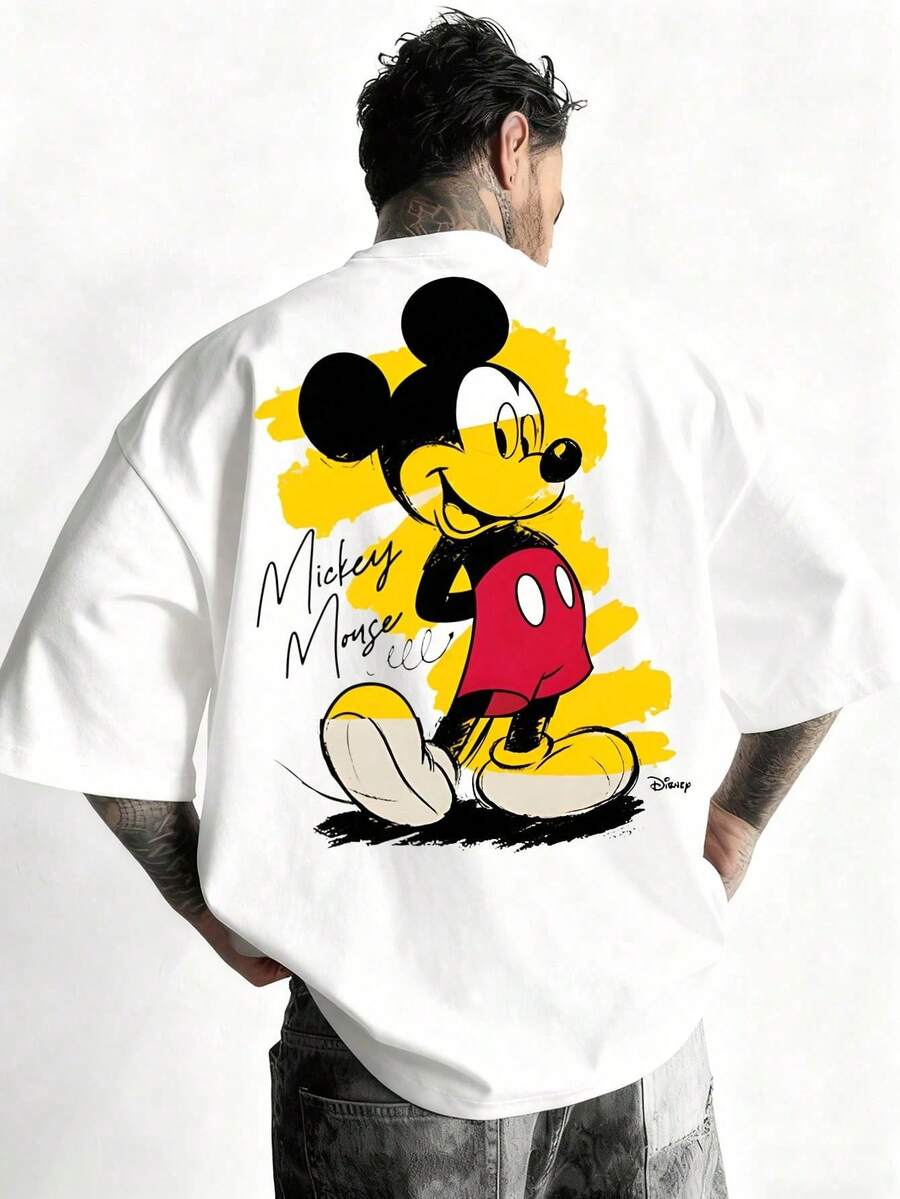 Men's Disney Sketch Mickey Tee, Artistic Print, Loose & Comfortable, Casual Versatile Wear. - trắng - Xem 1