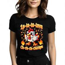 Tops para mujerUna linda Chaqueta de manga corta con estampado de pollito estilo pixelado, suave y cómoda, perfecta para uso casual diario en verano. - Negro - Ver 8