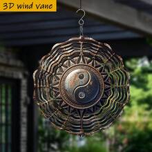 1 pieza Escudo redondo de 10 pulg.*10 pulg. con diseño 3D rústico de Yin Yang Tai Chi, con gancho giratorio de 360° para hacer un móvil creativo DIY (no incluye el colgante), estilo aleatorio - A - Ver 2