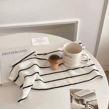 1/2/6pcs Classic Nordic Style Black & White Striped Placemats, Hollow-Out Fabric Napkins & Decorative Tablecloths - White - View 1