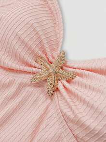 Conjunto de 2 piezas de vestido de tirantes con decoración de estrella de mar y shorts de baño para mujer talla grande, ideal para verano y vacaciones en la playa - Rosa - Ver 5