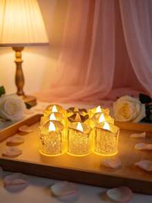 Silver Glitter Teardrop LED Candle Set, Warm Light Realistic Flame, Party & Wedding Decor, Battery Powered - Multicolor - View 2