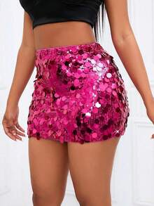 Minifalda ajustada con lentejuelas para ropa de fiesta de vacaciones - Rojo 2 - Ver 1