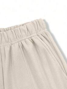 1pc Tween Boys' Casual Solid Color Toothpick Pleated Decor Sports Outdoor Waffle Straight Leg Pants, Spring & Autumn - Apricot - View 6