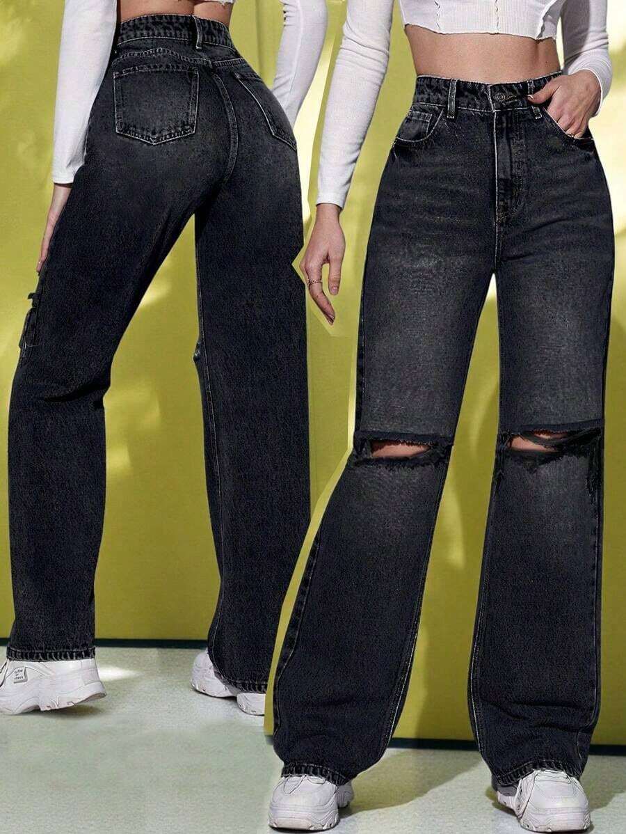 ICON Jeans desgarro de talle alto - Negro 2 - Ver 1