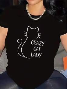 Premium Women's Short Sleeve T-Shirt With A Crazy Kitten Design In White, Made From A Lightweight And Durable Material, Perfect For Lounging At Home Or Going Out To Dinner, Comfortable, Stylish And Cute. New Arrival - 黑色 - 查看 1