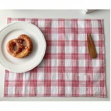1/2/6pcs Alas Meja Motif Kotak-kotak Merah dan Putih Gaya Korea, Serbet Kain Kasa Bertekstur Gelembung, Alas Serbaguna untuk Isolasi Panas, Latar Belakang Fotografi Makanan - MultiWarna - View 8