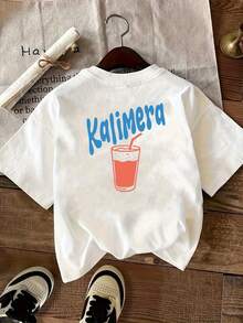 Kalimera Short Sleeve Printed T-Shirt, Modern Casual Top For Women With Greek Greeting, Casual Short Sleeve Round Neck Shirt, For Summer And Spring, Women's Clothing - Lightweight And Soft Fabric. - 白色 - 查看 3