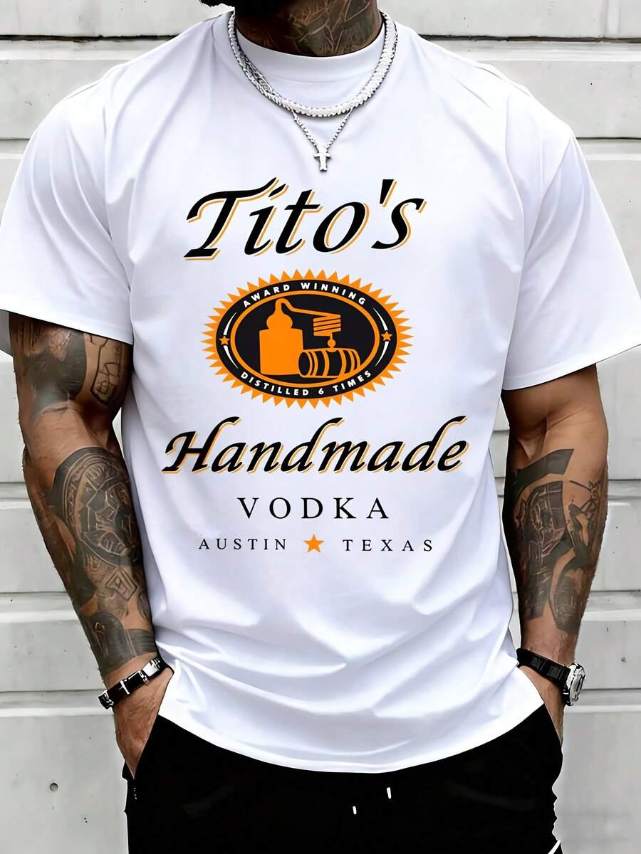 Titos Handmade Vodka Austin Texas Men T Shirt With Logo Design For Casual Wear And Brand Fans - 白色 - 查看 1
