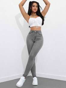 ICON Jeans pitillo sólidos - Gris - Ver 6