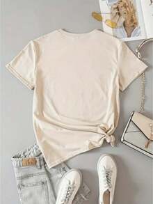 Camisetas De Calor Para Mujer1 Pieza De Ropa Casual De Moda Para Hombres Y Mujeres, Moda Femenina, Sudadera Con Estampado De Letras Y Patrones, Sudadera De Cuello Redondo Para Primavera Y OtoñO, VersáTil Para Mujeres, FáCil De Combinar, Para Uso Diario, Estilo Urbano, Ropa De Vacaciones, Ropa De Fin De Semana. - Albaricoque - Ver 2