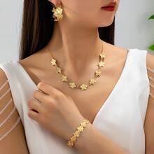 四件套首饰套装，新款欧美金花项链、耳环、手链套装，适合婚礼派对佩戴 - 金黃色 - 查看 6