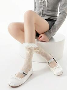 1 Pair Spring/Summer Thin Korean & Japanese Style Lace Ruffle Socks, Sweet Bowknot Leg Warmers For Girls - Multicolor - View 16