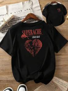 Casual Women's T-Shirt, SUPERACHE,  GRAY, Printed Front And Back, Short Sleeves And Round Neck, Ideal For Summer And Spring, Women's Clothing. - Black - View 1