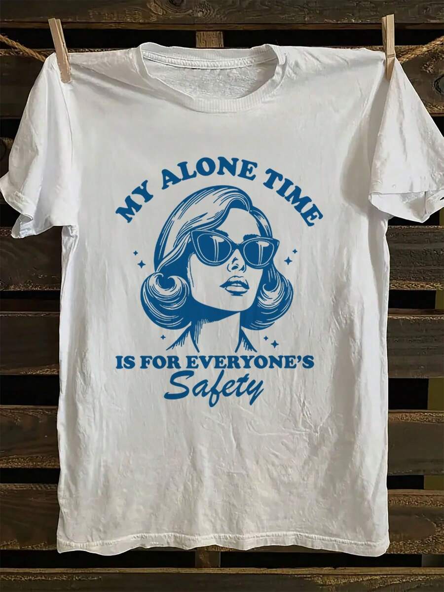 Camiseta con estampado gráfico, manga corta y cuello redondo, top casual para verano y primavera, ropa de mujer - Blanco - Ver 1