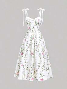Vestido de verano de mujer con tirantes anudados y estampado floral romántico - Multicolor - Ver 3