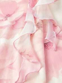 Vestido de malla elástica de punto para mujeres con decoración floral, volantes sin mangas en color lila - Rosa Pálido - Ver 6