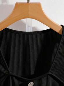 de tirantes casual de mujer con decoración metálica de unicolor, para verano - Negro - Ver 3