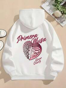 Tops-1pcs, Omar Courtz's First Goddess Heart Print Hoodie - Rapper-Inspired Pullover Sweatshirt, Iconic Logo, Long-Sleeved Casual Streetwear,, Spring And Autumn Casual Wear - Compatible - (Pockets, - Design), Soft And Warm Hooded Sweatshirts For Women In Summer. Whether It's A National Holiday, Victoria Day, Mother's Day, Or Other Party Occasions, It's The Perfect Choice. - White - View 3