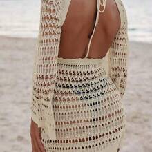 Swim Vcay Women's Backless Tie-Back Long Sleeve Cover Up - Beis - Ver 3