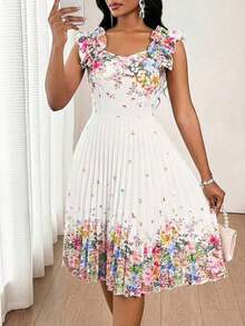 Vestido mini de fiesta con estampado floral y pliegues a la moda para mujer - Multicolor 2 - Ver 3