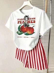 Almacén local, una camiseta de manga corta para mujer con estilo retro americano, de corte holgado y diseño estampado (los pantalones son solo para sugerencias de estilo). Esta pieza sencilla y elegante presenta un patrón de letras impresas con temática tropical, lo que la convierte en un elemento imprescindible para crear un look relajado de vacaciones, perfecto para ocasiones como el Día del Trabajo y el Día de la Independencia de México. - Multicolor - Ver 8