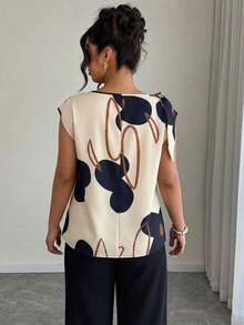 Camisa sin mangas de lino y algodón en beige con lazos en los hombros: informal para vacaciones, elegante para usar en la calle, adecuada para la oficina - Blusa talla grande para primavera y verano - Multicolor - Ver 2