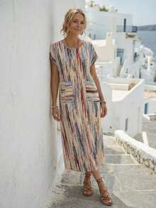 Vestido casual de mujer con estampado floral y manga corta, ideal para vacaciones de verano - Multicolor 8 - Ver 4
